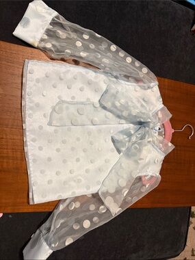 Mama Luma Girls White Sheer Polka Dot Bow Blouse